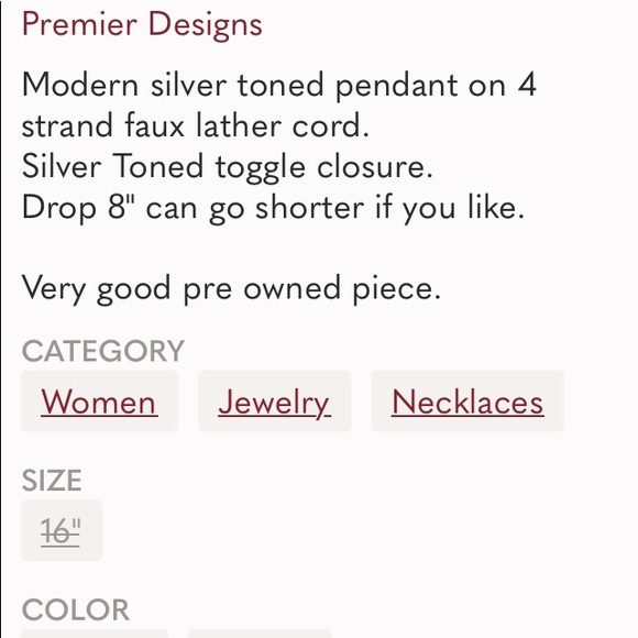Silver Pendant Multi Cord Necklace Premier Design - Picture 5 of 5